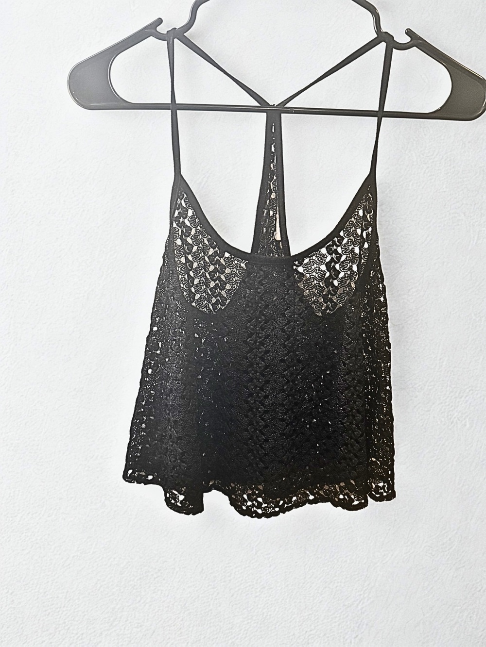 Black Crochet Open Knit Tank Top | Boho Sheer Beachy Layering Top